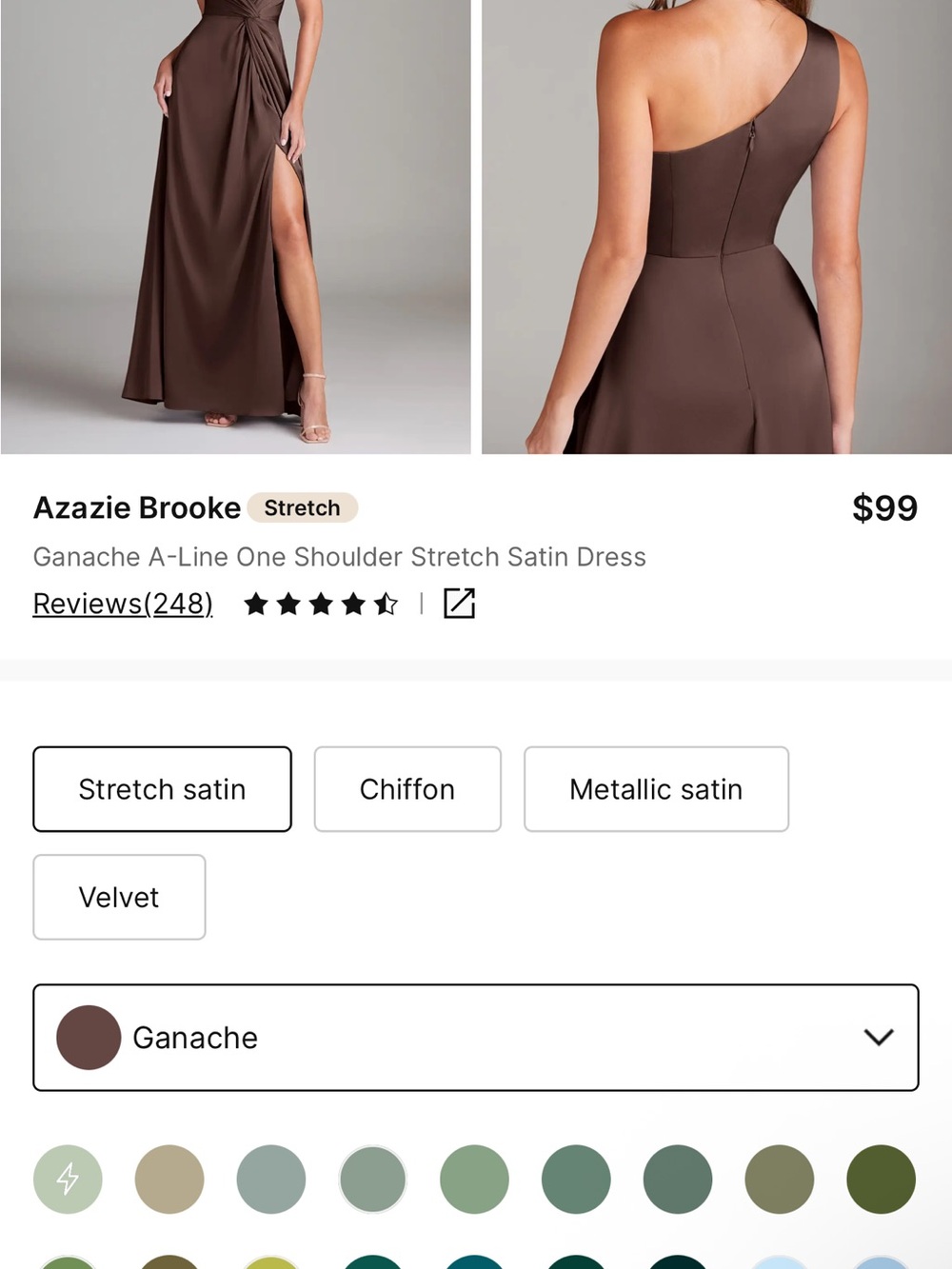 Azazie Brooke One-Shoulder A-Line Dress in Ganache Brown